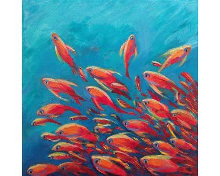 Abstract Fish Painting Original Art Large Colorful Blue Wall Etsy