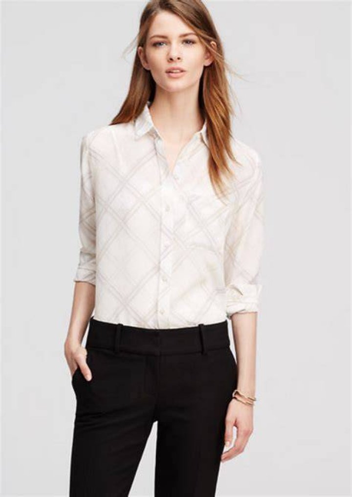 Ann taylor Silk Sketched Plaid Blouse in White Lyst