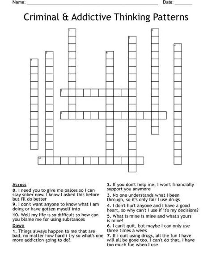 Criminal Thinking Patterns Crossword Labs