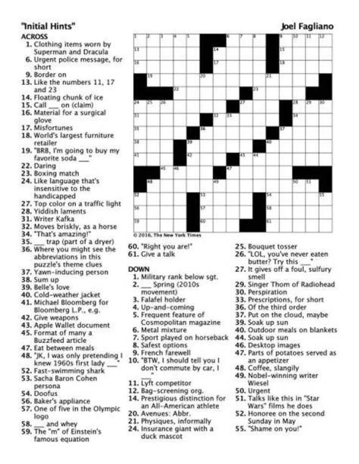 Crossword Challenge &ldquo;Initial Hints&rdquo; Pomona College Pomona College
