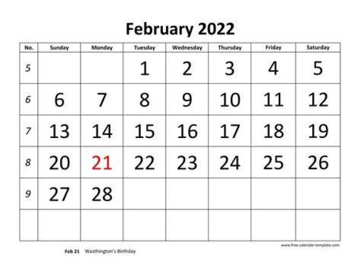February 2022 Free Calendar Tempplate