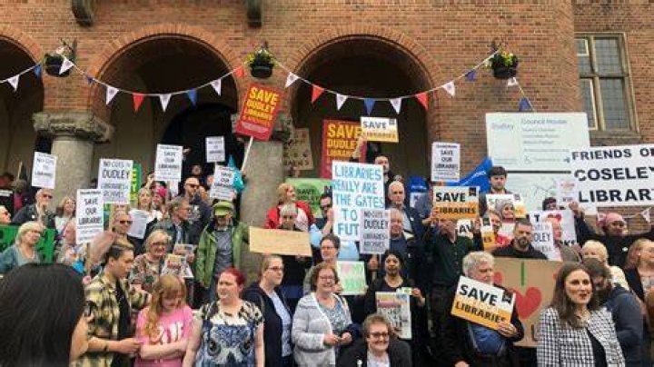 Huge crowd gathers for Dudley library cuts protest BBC News