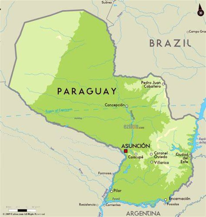 Large physical map of Paraguay with major cities Paraguay South