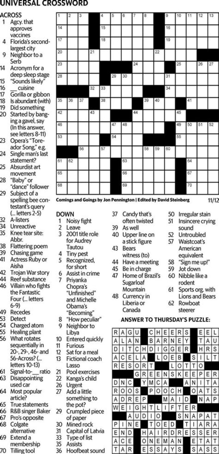 Printable Universal Crossword Customize and Print