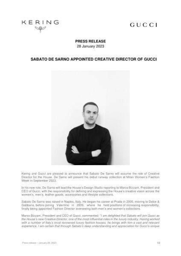Sabato De Sarno appointed Creative Director of Gucci Martin Cid Magazine