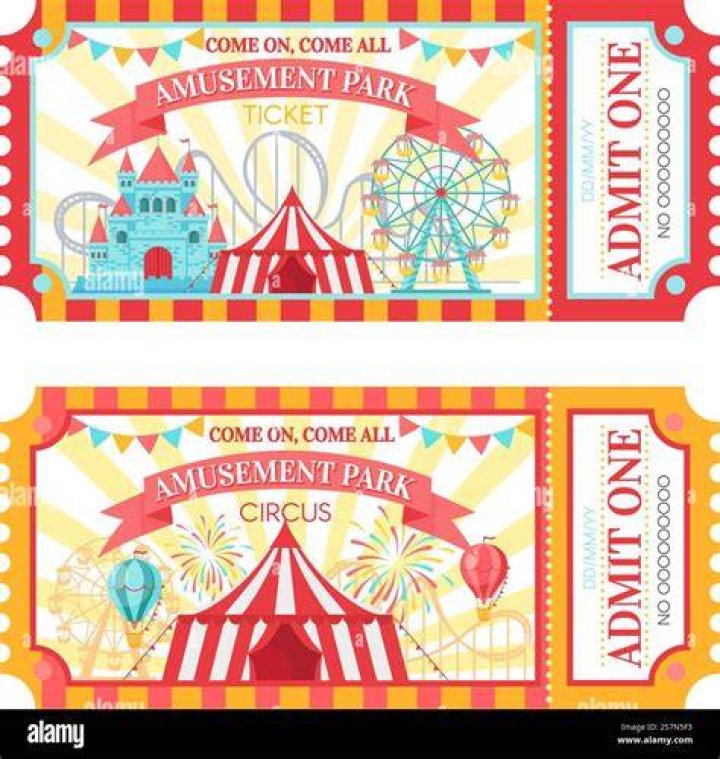 Tickets to Circus or Amusement park printed coupons with flat