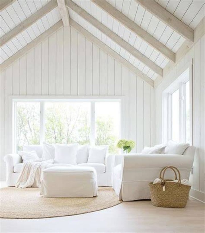 White Wood Ceiling Paneling for Outdoor Living Space Patio
